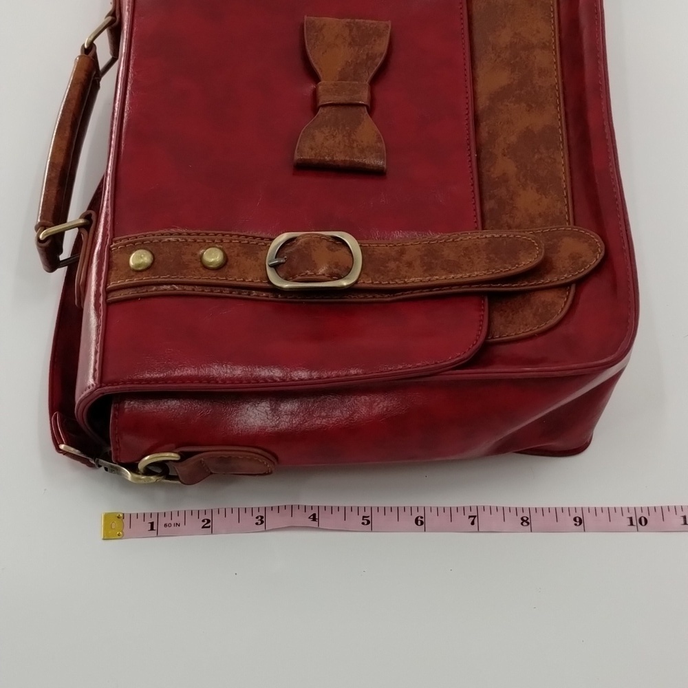 ECOSUSI faux leather red and tan satchel with removable crossbody strap - Picture 14 of 14